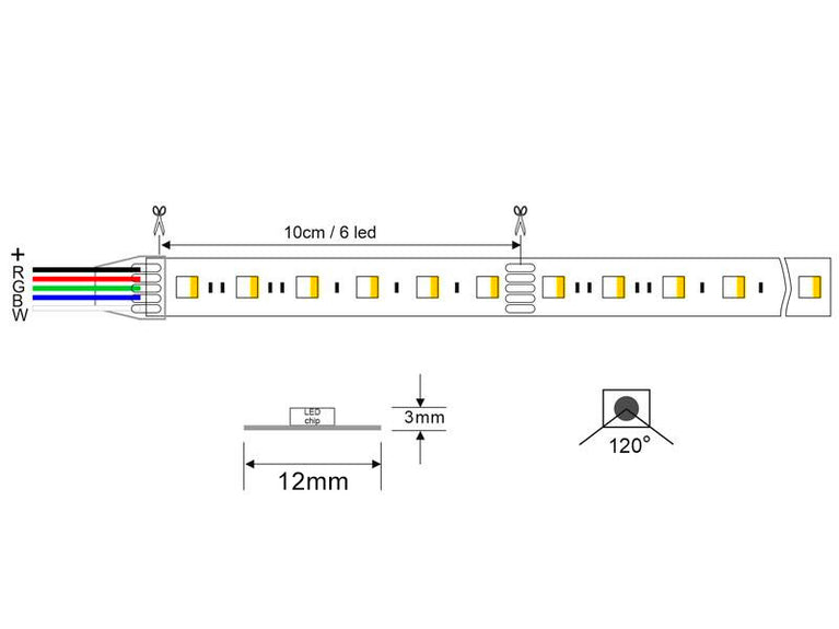 Fita LED EPISTAR SMD5050 RGB+W - DC24V - 5m (60Led/m 4 em 1)