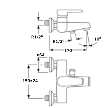 Torneira Monocomando de Banheira - Linha Roma
