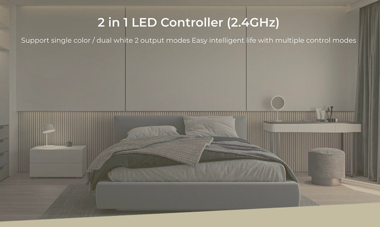 Controlador RF 2.4G 2 em 1 monocolor + CCT - DC12-24V