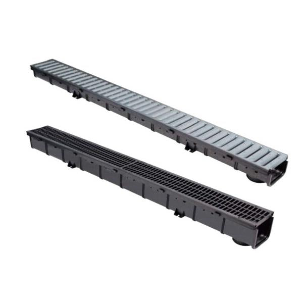 Canal Modular 100 em PP Negro e Grelha Metálica