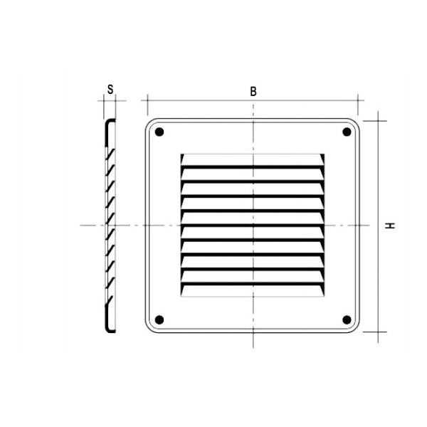 Grelha ventilação em metal branco - fixação com parafusos