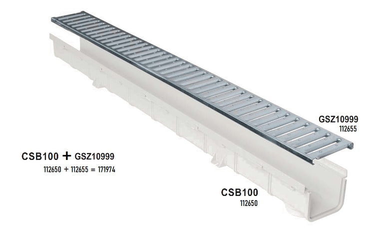 Canal Modular 100 em PP Cinza e grelha metálica Classe A15