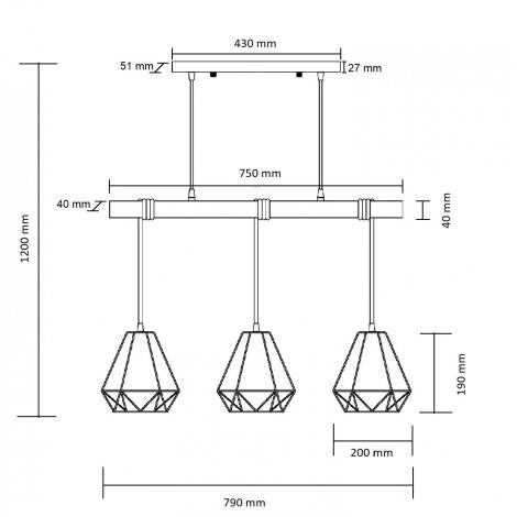 Candeeiro Suspenso Metal Sardo 3 Focos