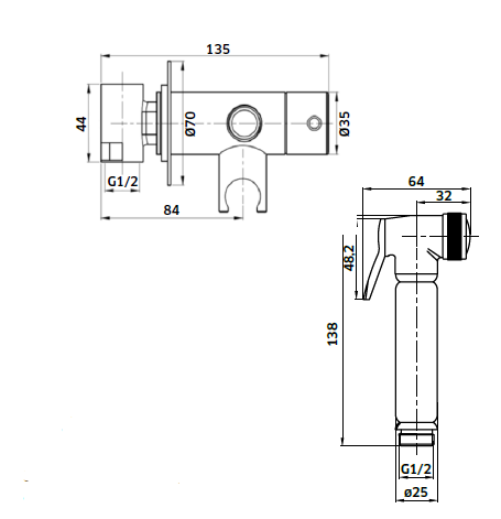 Monocomando de Encastrar Sanita/Bidé c/ Chuveiro ABS - MILLENIUM 138