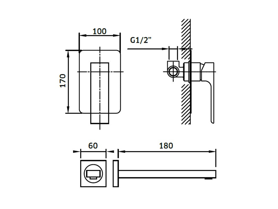Torneira Monocomando de Lavatório de Encastrar Bica Retangular - Linha A4