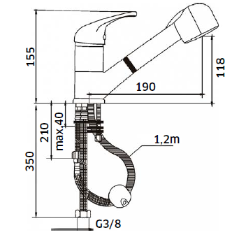 Torneira Monocomando de Banca c/ Chuveiro Extensível - Linha STYLO