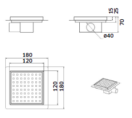 Canelete Quadrado Grelha Perfurada