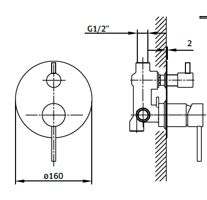 Monocomando de Duche de Encastrar 2 Vias - Linha Domus