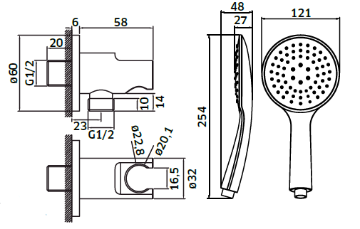 Kit de Chuveiro c/ Suporte Regulável Redondo - Linha STAR