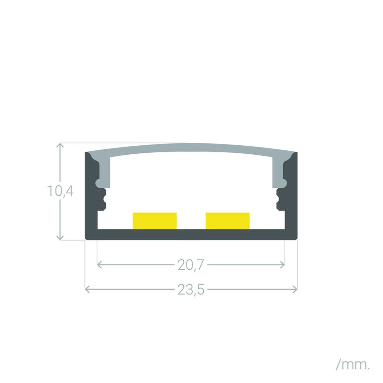Perfil de Alumínio Superficie 2m para Fita Dupla LED Até 20mm