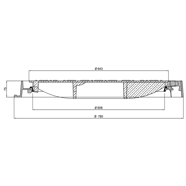 Tampa em ferro fundido GUSS fix75 D400 Ø600 - ACO