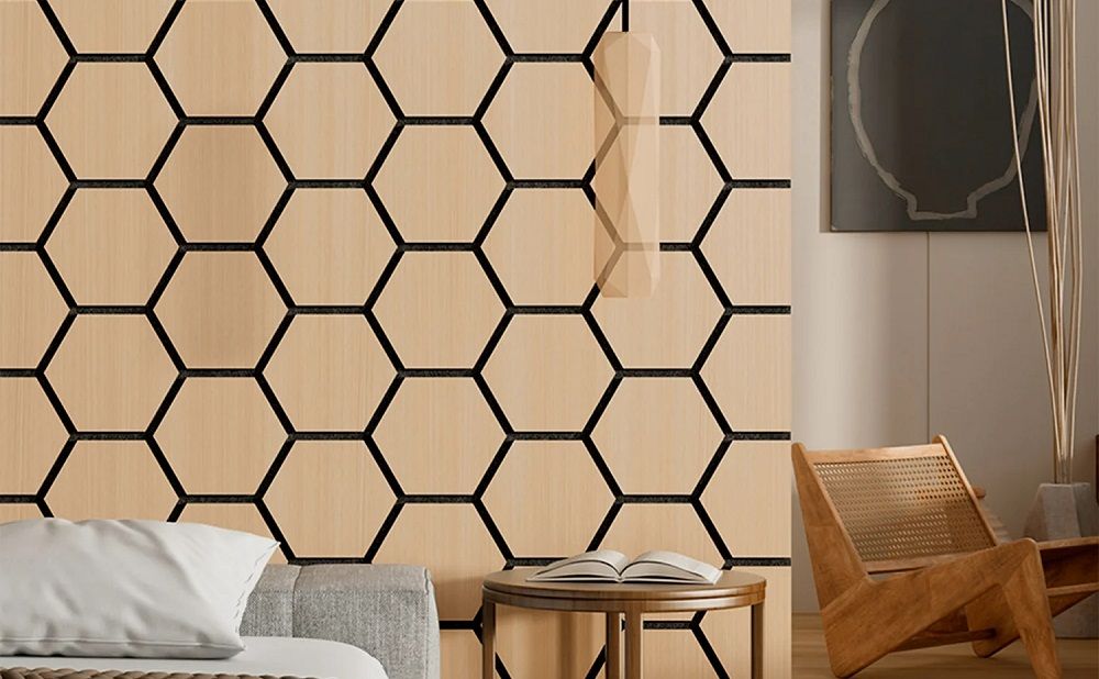 Painel Acustico - Hexágono Liso - Carvalho Branco