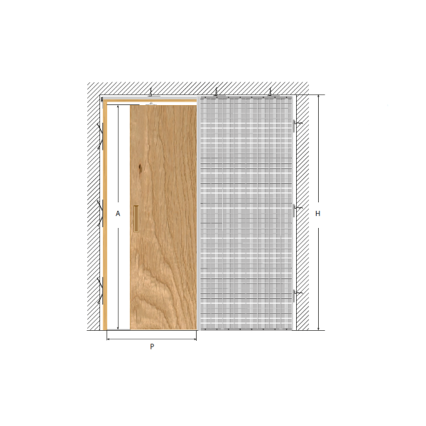 Caixilho porta de correr - Parede de reboco - Simples