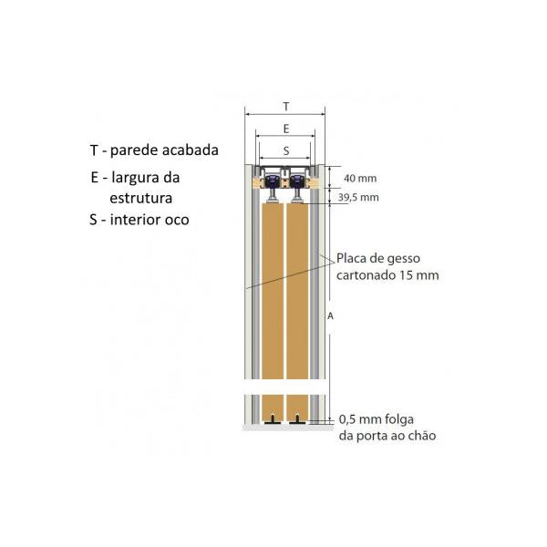 Caixilho porta de correr - Placa de gesso - Dupla paralela