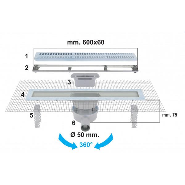 Ralo para escoamento em linha em ABS e grelha inox - FIRST